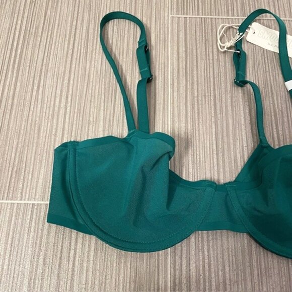 NWT Aerie Smoothez Green Unlined Sheer Mesh Balconette Underwire Bra 36B - Picture 3 of 11